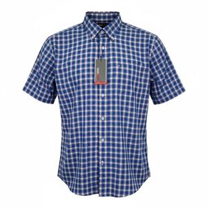 Roundtree & Yorke TravelSmart Mens Short Sleeve Button Down Plaid Shirt Medium